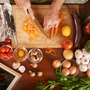 Home cooking basics course - learn what you need - fresh ingredients prepared on cutting board